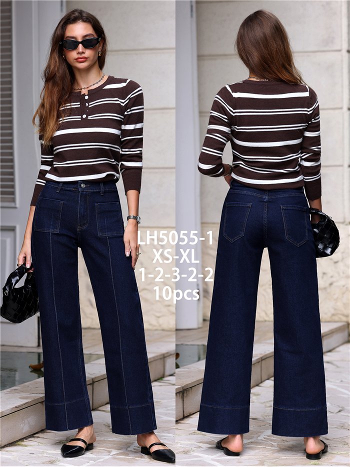 Jeans wide leg índigo bolsillos parche