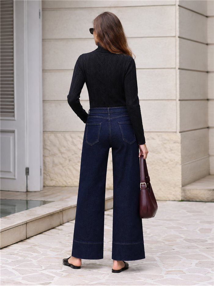 Jeans wide leg índigo bolsillos parche
