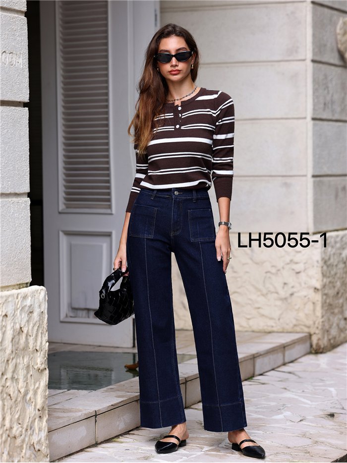 Jeans wide leg índigo bolsillos parche