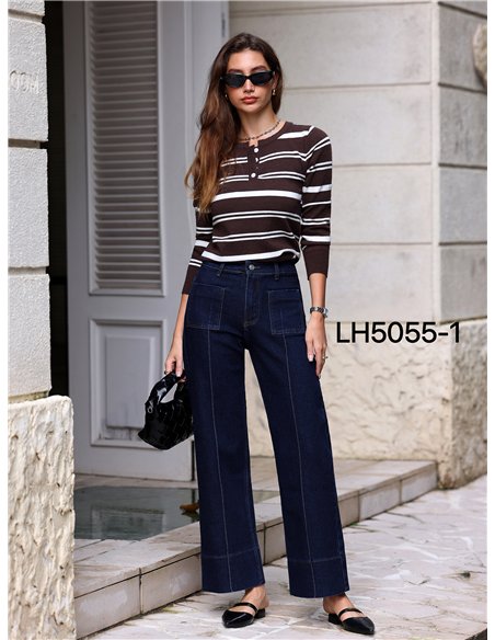 Jeans wide leg índigo bolsillos parche
