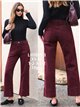 Jeans a gamba larga color vino con tasche applicate