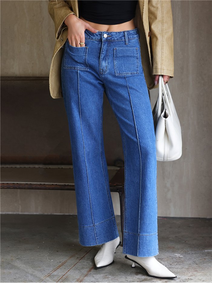 Jeans wide leg bolsillos parche