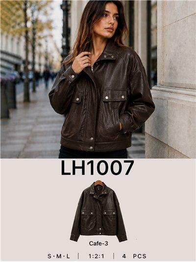 Chaqueta efecto piel bolsillos solapa 2