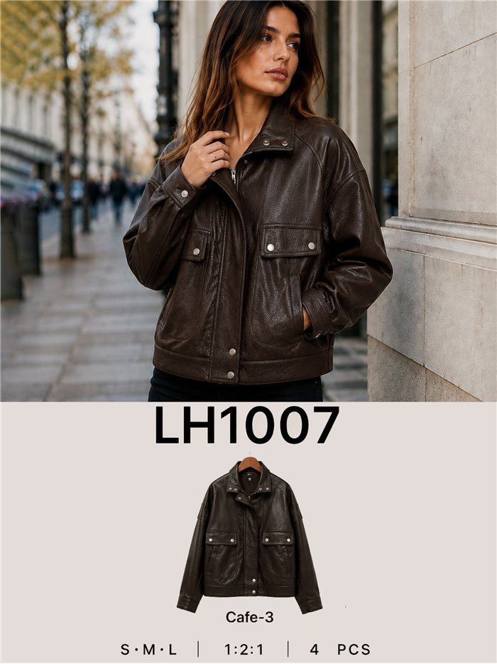 Chaqueta efecto piel bolsillos solapa