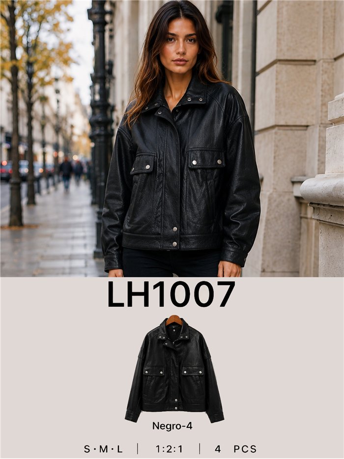 Chaqueta efecto piel bolsillos solapa