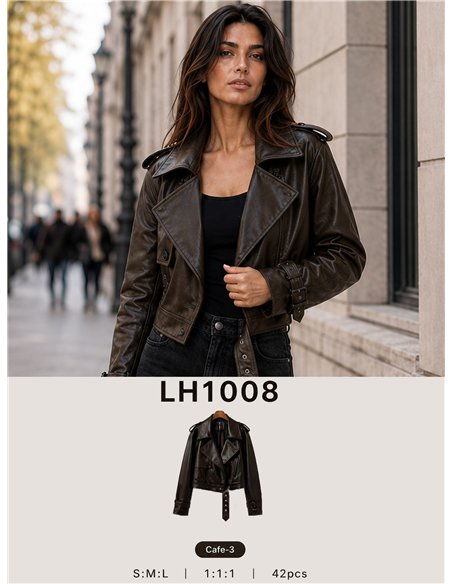 Chaqueta biker efecto piel cinturón