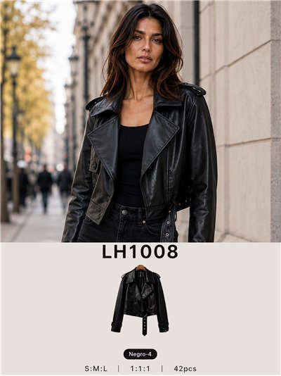 Chaqueta biker efecto piel cinturón 2