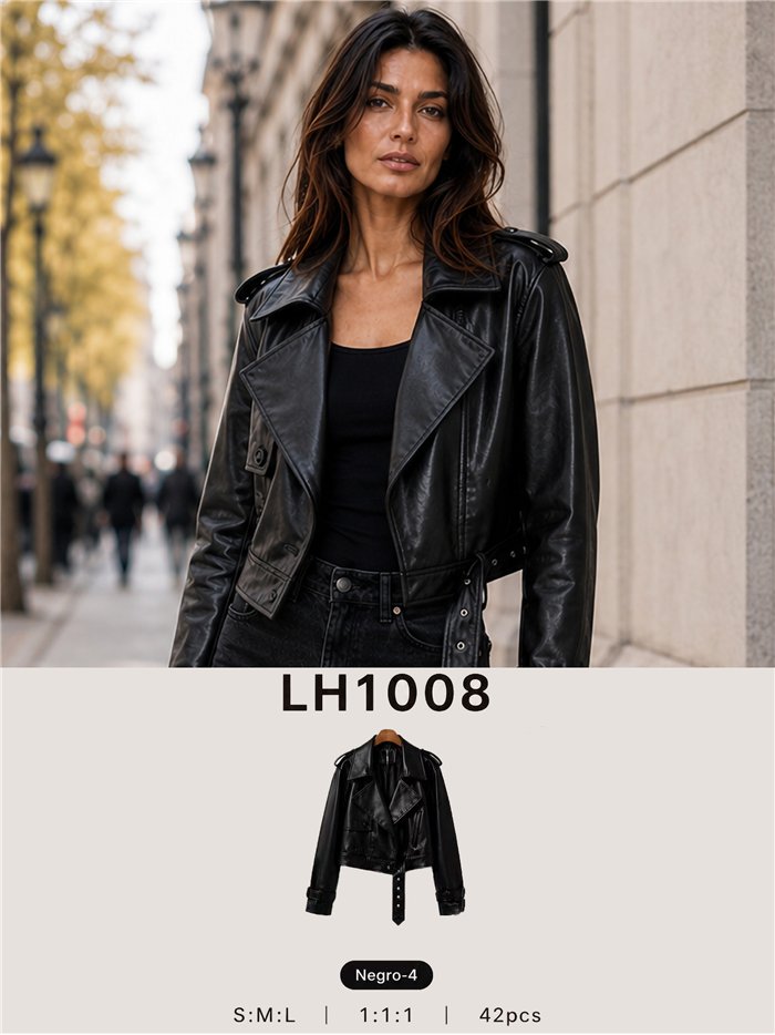 Chaqueta biker efecto piel cinturón