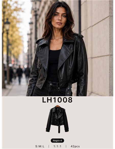 Chaqueta biker efecto piel cinturón