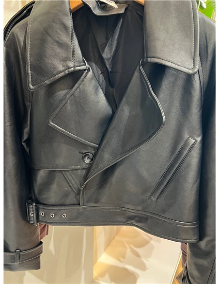 Chaqueta biker efecto piel cinturón