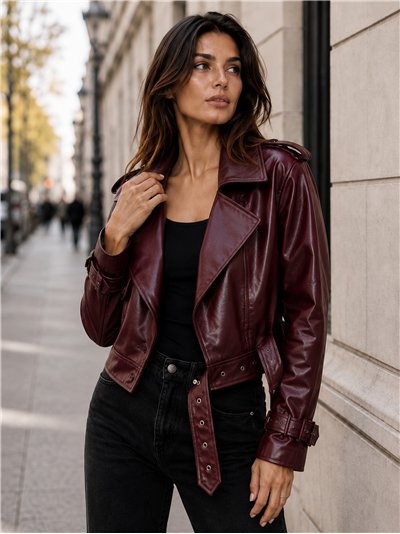 Chaqueta biker efecto piel cinturón
