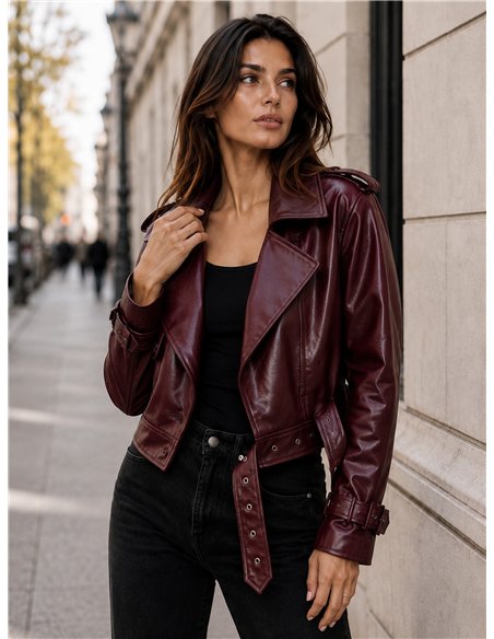Chaqueta biker efecto piel cinturón
