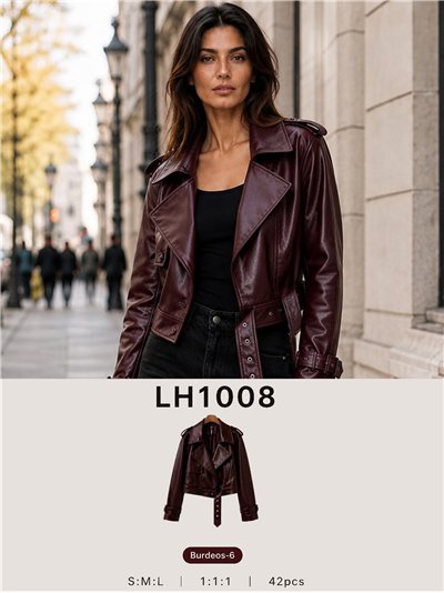 Chaqueta biker efecto piel cinturón 2