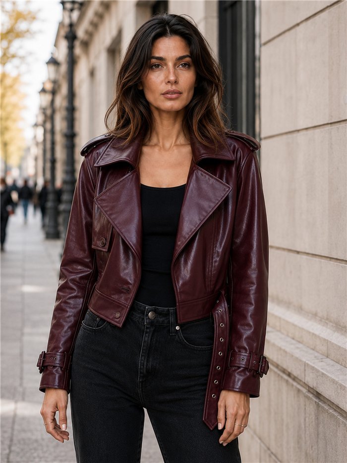 Chaqueta biker efecto piel cinturón
