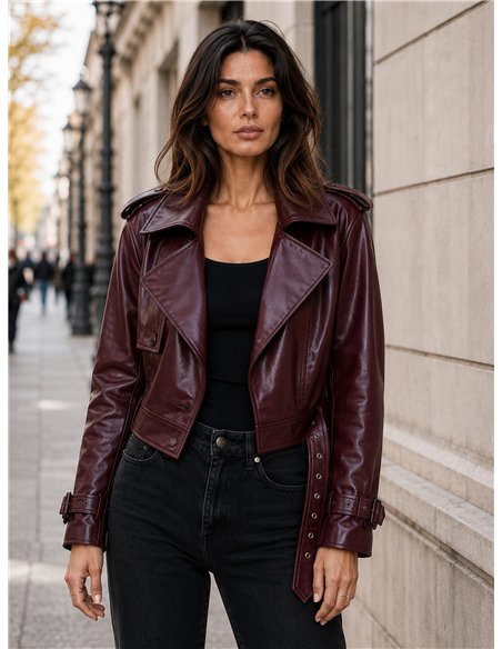 Chaqueta biker efecto piel cinturón