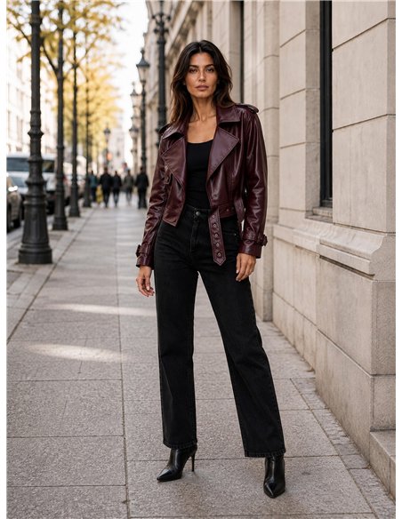 Chaqueta biker efecto piel cinturón