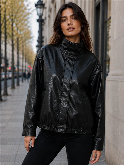 Chaqueta bomber efecto piel cuello subido