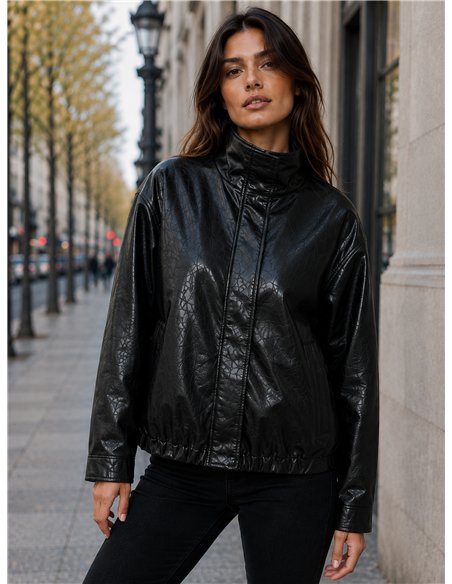 Chaqueta bomber efecto piel cuello subido