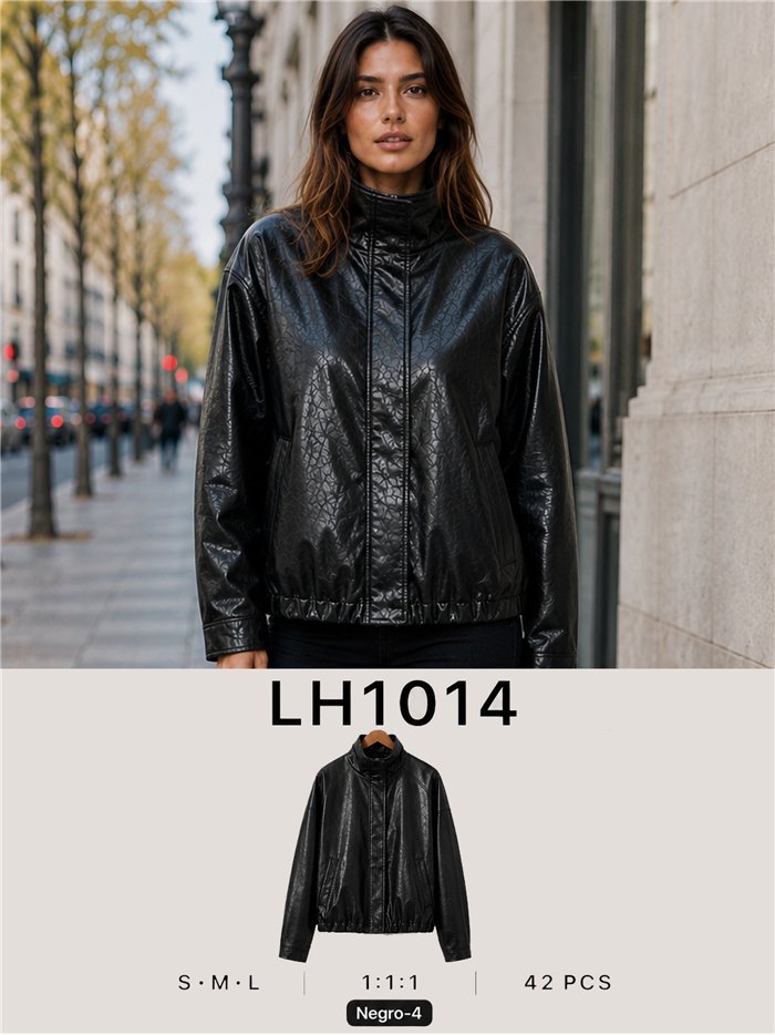 Chaqueta bomber efecto piel cuello subido