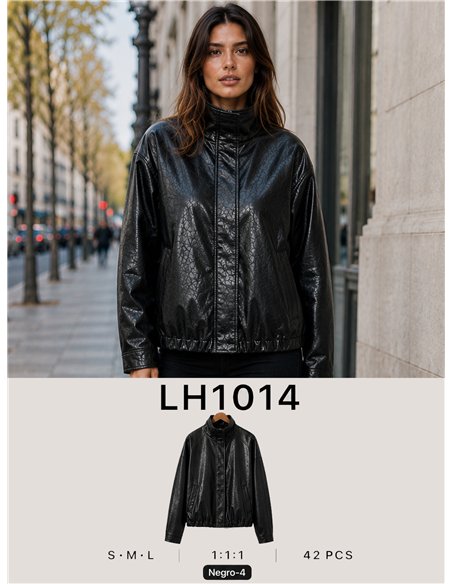 Chaqueta bomber efecto piel cuello subido