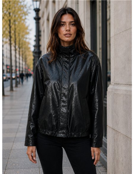 Chaqueta bomber efecto piel cuello subido