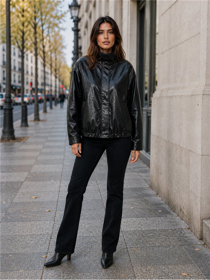 Chaqueta bomber efecto piel cuello subido