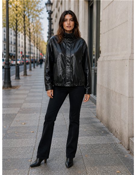 Chaqueta bomber efecto piel cuello subido