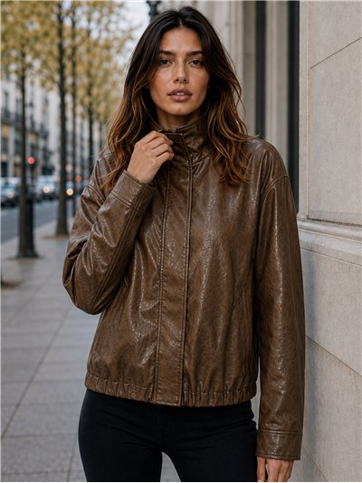 Chaqueta bomber efecto piel cuello subido