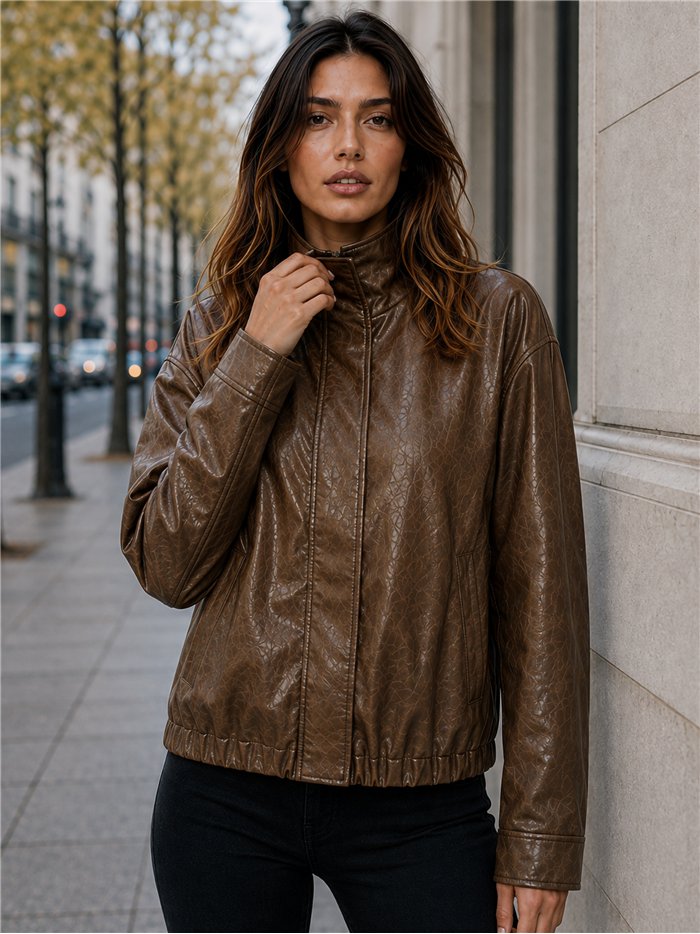 Chaqueta bomber efecto piel cuello subido