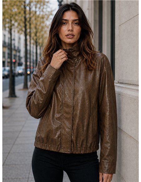 Chaqueta bomber efecto piel cuello subido