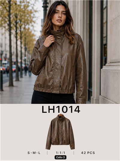 Chaqueta bomber efecto piel cuello subido 2