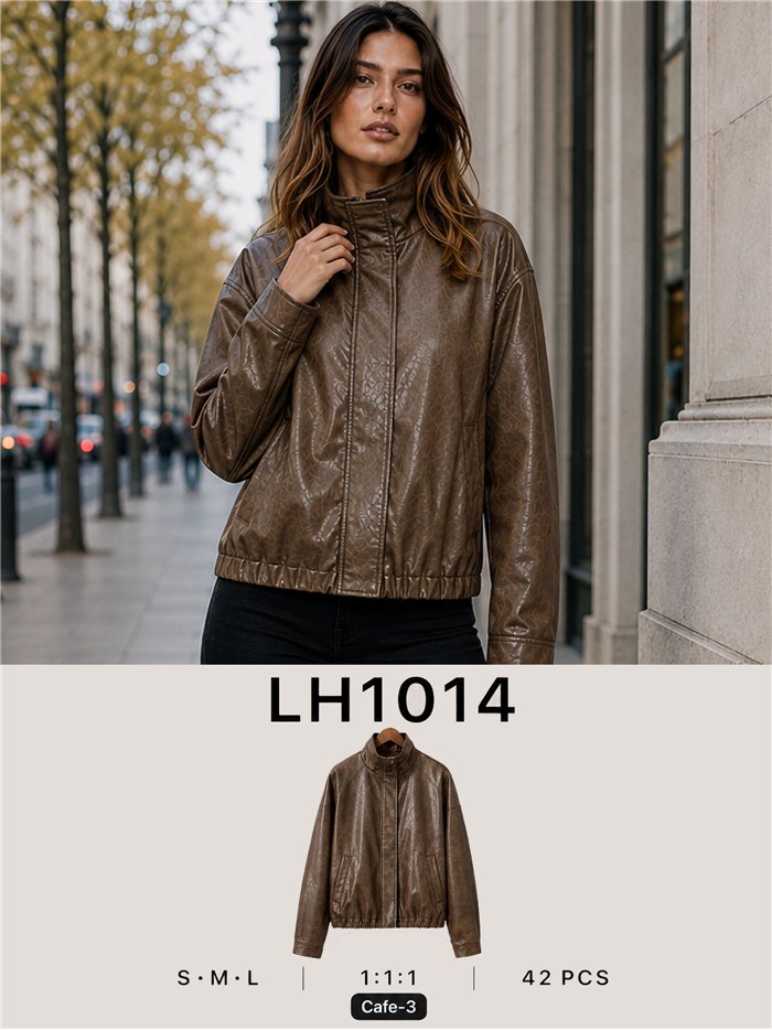 Chaqueta bomber efecto piel cuello subido