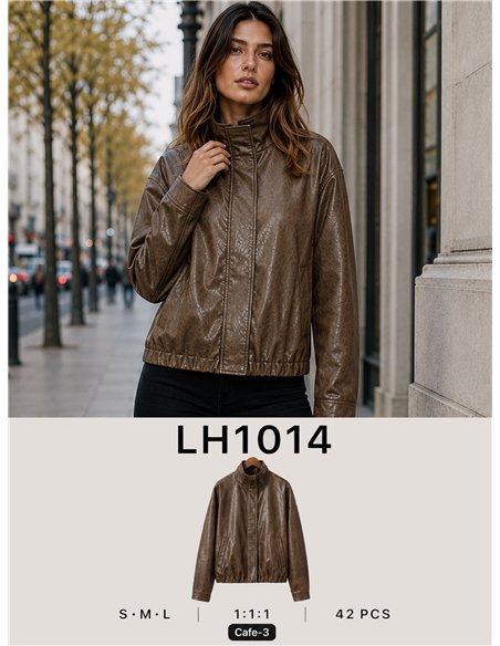 Chaqueta bomber efecto piel cuello subido