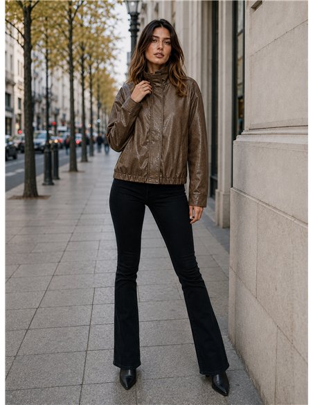 Chaqueta bomber efecto piel cuello subido