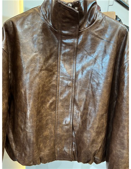 Chaqueta bomber efecto piel cuello subido