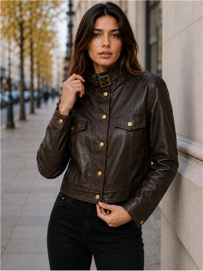Chaqueta efecto piel hebilla