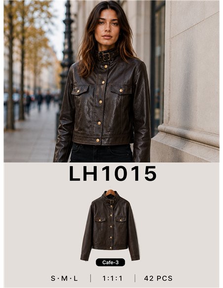 Chaqueta efecto piel hebilla