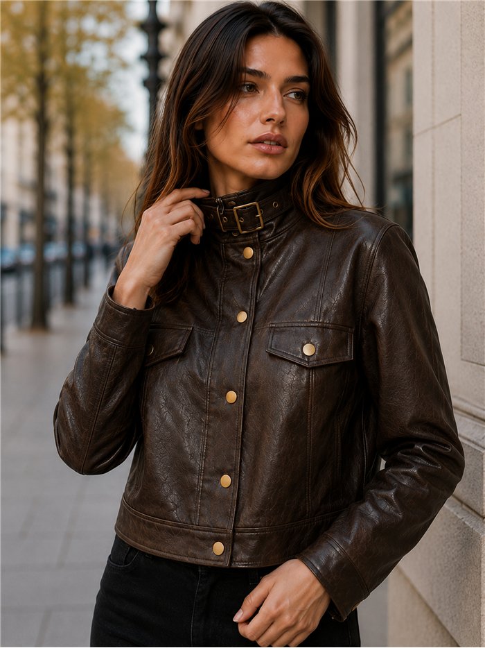 Chaqueta efecto piel hebilla