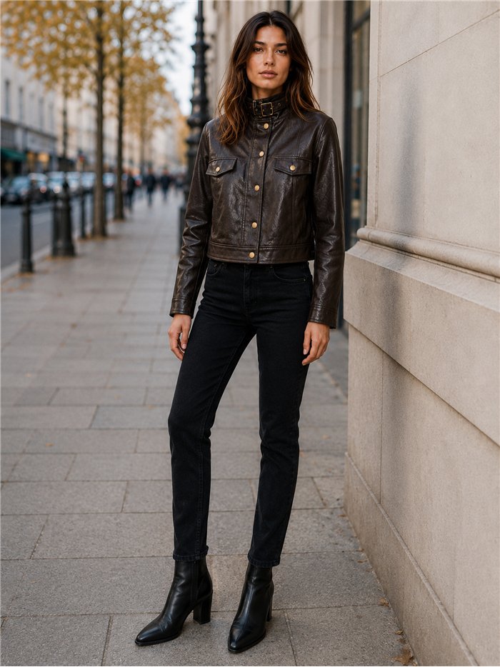 Chaqueta efecto piel hebilla