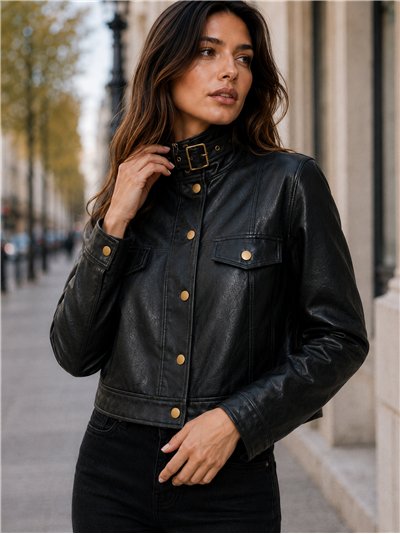 Chaqueta efecto piel hebilla
