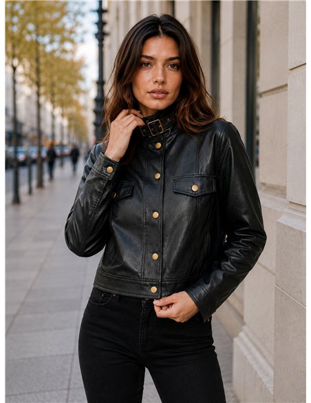 Chaqueta efecto piel hebilla