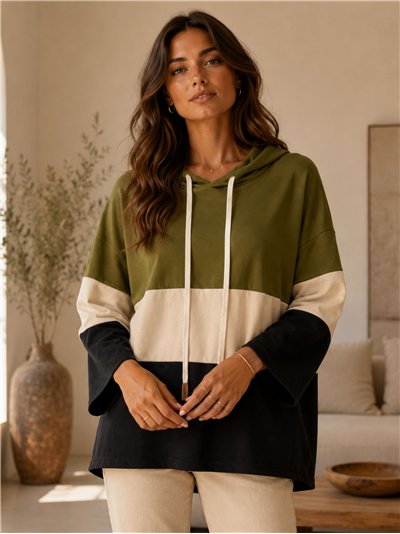 Sudadera capucha color block talla grande