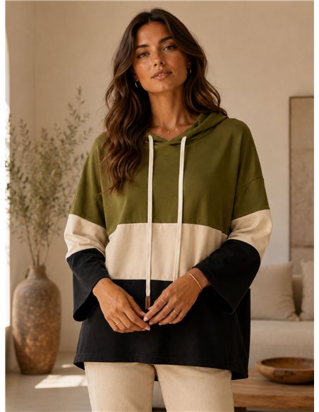 Sudadera capucha color block talla grande