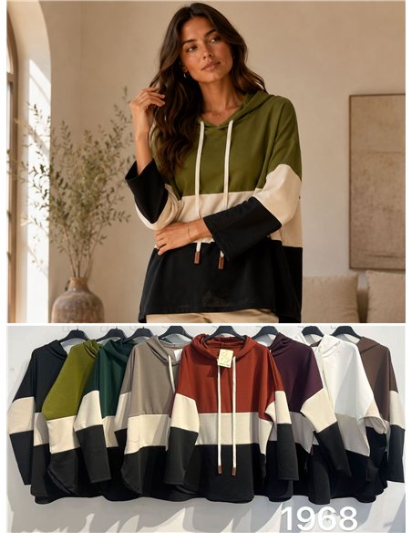 Sudadera capucha color block talla grande