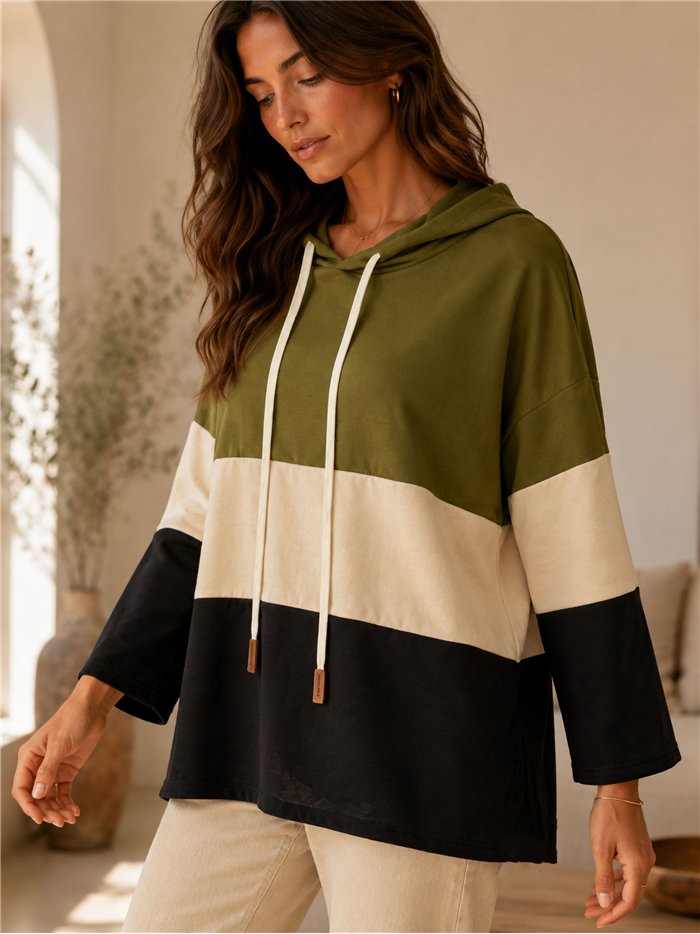 Sudadera capucha color block talla grande