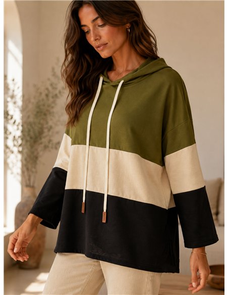 Sudadera capucha color block talla grande
