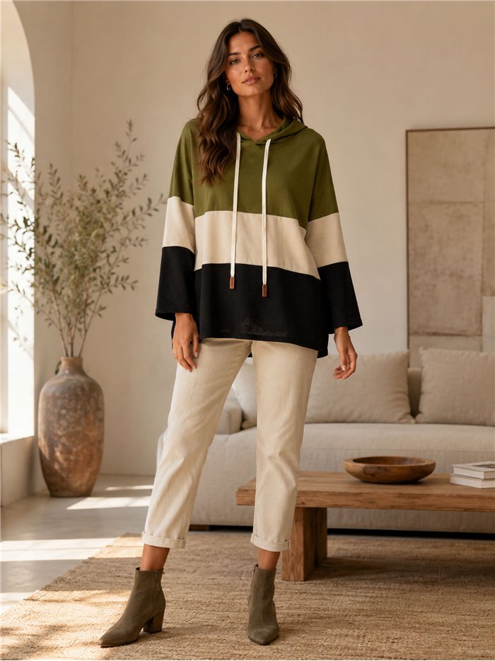 Sudadera capucha color block talla grande
