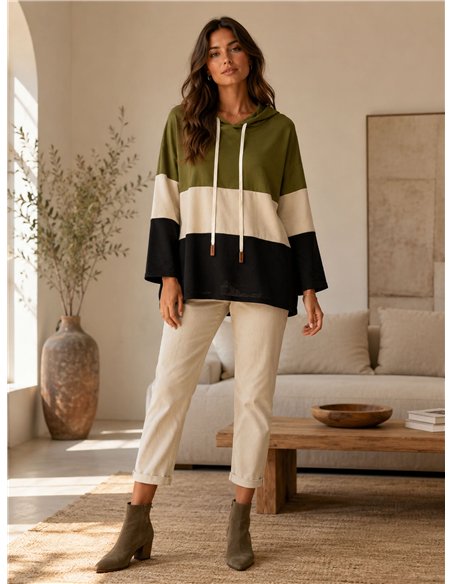 Sudadera capucha color block talla grande