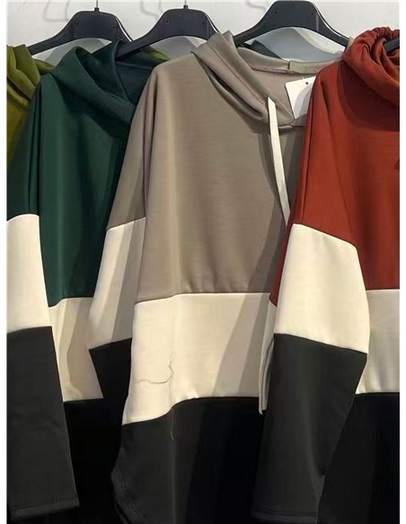 Sudadera capucha color block talla grande