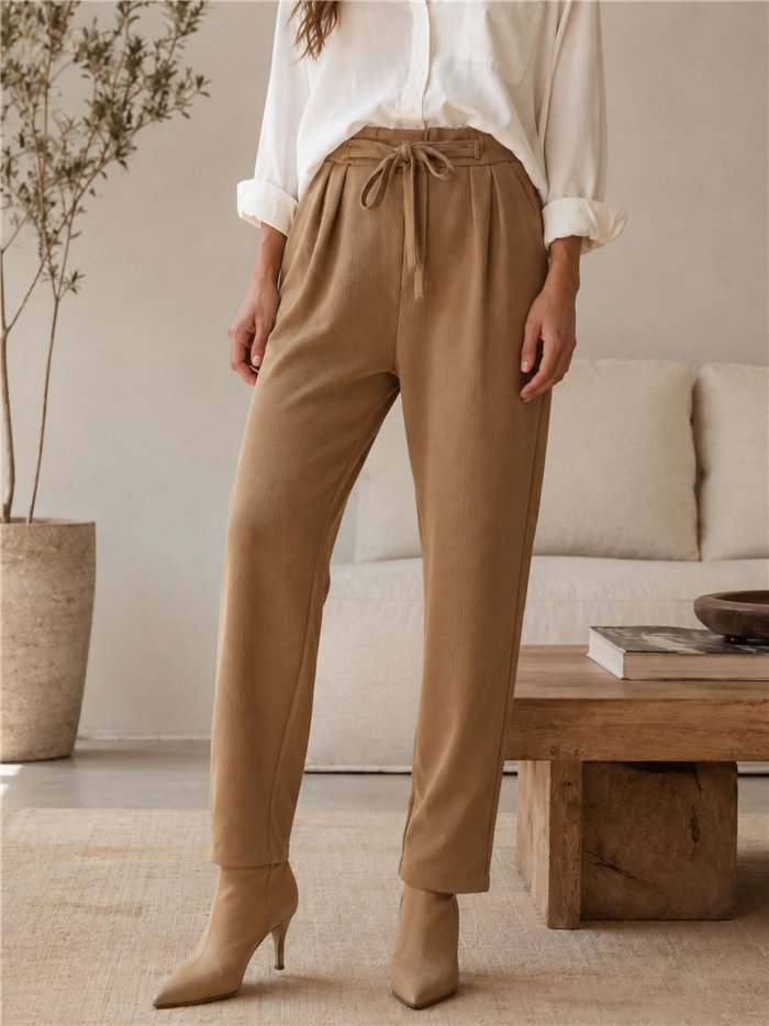 Pantalón textura con lazo talla grande